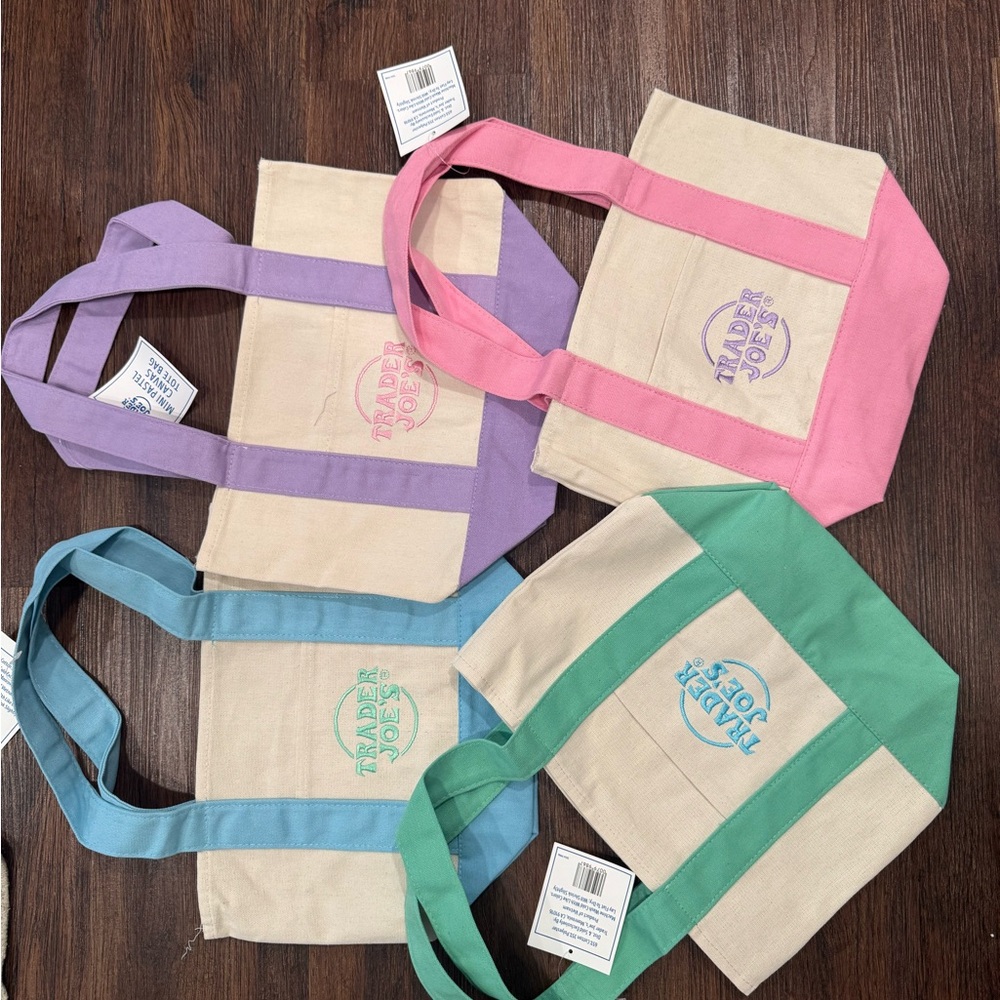 Trader Joe's Canvas Tote Bag Collection - Pink, Purple, Green, Blue
